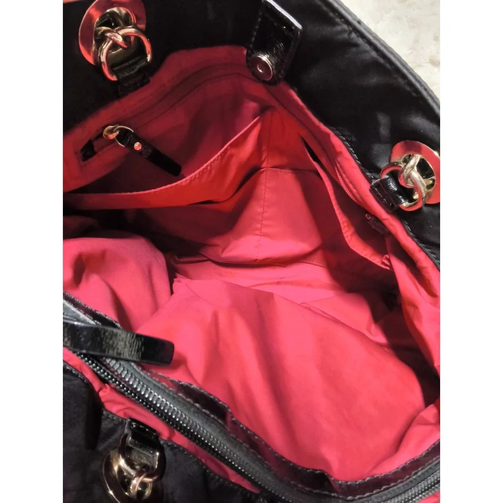 28.Kate Spade New York Black Nylon Patent Leather Chain Shoulder Bag Tote
